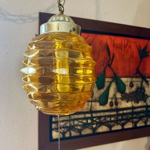 Vintage Amber Geometric Pattern Swag Lamp