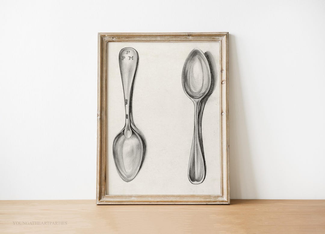 Spoon Poster Artistic Kitchen Rolled Poster, Vintage Spoon Sketch Print, Culinary ...