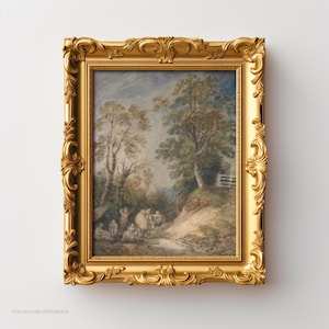 Arte mural con paisaje campestre vintage, gitanos descansando en un camino rural, póster vertical, decoración de pared con impresión mate, arte mural para el hogar