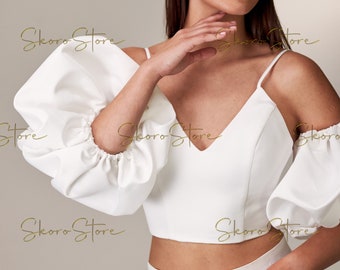 Abnehmbare ärmel weiß, Off die schulter ärmel für hochzeitskleid, Braut ärmel, Puffärmel für hochzeit kleid, Satin ärmel