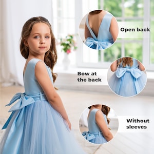 Sky blue flower girl dress tutu, Blue tulle dress for girl,Baby birthday dress, Toddler party dress, Flower girl dress with bow