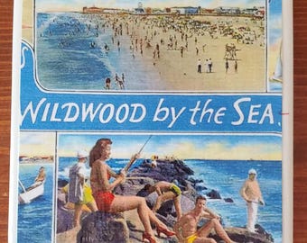 Set of 4- Handmade Ceramic Tile Coasters - Wildwood By The Sea - Cork Back -hostess gift, home decor, beach, Wildwood NJ, Jersey Shore