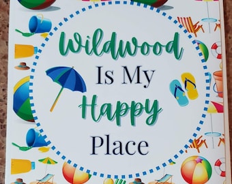 Set of 4- Handmade Ceramic Tile Coasters - Wildwood Is My Happy Place- Cork Back -hostess gift,  beach house, Wildwood NJ, Jersey Shore