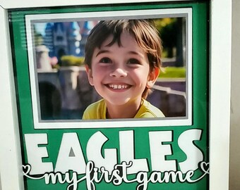 Philadelphia Eagles - Our or My First Game- 8x8 Layered 3D Shadow Box- Wooden Frame - Just Add A Picture - Go BIRDS!