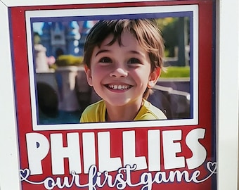 Philadelphia Phillies - Our or My First Game- 8x8 Layered 3D Shadow Box- Wooden Frame - Just Add A Picture - Fightin' Phils!