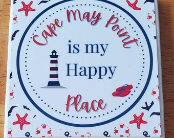 Cape May Point Ceramic Coasters: Beach House Decor, Set of 4