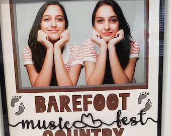 Barefoot Country Music Fest- 8x8 Layered 3D Shadow Box- Wooden Frame - Just Add A Picture - Vacation Moments - Great Gift