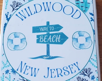Wildwood New Jersey Ceramic Coasters - Beach House Decor, Set of 4