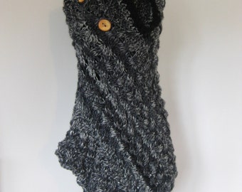 OOAK Hand knitted Extra Chunky Poncho with attached Cowl in pure hand spun wool COLORADO GIRL