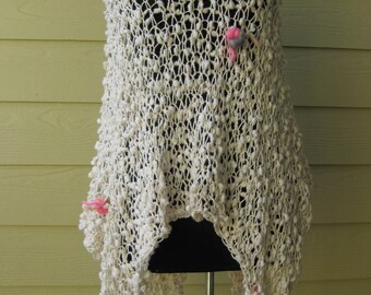 OOAK hand knit poncho capelet summer tunic in my hand spun organic cotton Summer Dreams