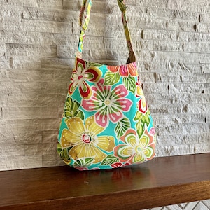 Pop Flower Hobo Bag: Hot Pink Cotton, Adjustable Strap