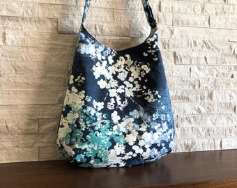 One Handle Hobo Bag - Blue Painterly Blossom