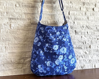 One Handle Hobo Bag - Blue Porcelain Rose Scroll