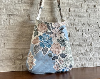 One Handle Hobo Bag - Japanese Retro Blue Floral