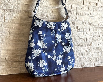 One Handle Hobo Bag - Blue Satin Floret