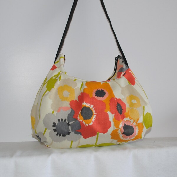 Pleated Bag // Shoulder Purse - Poppies in Cream