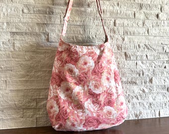 One Handle Hobo Bag - Feldman Floral Packed Pink Rose