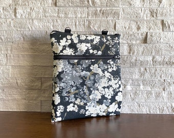 4 WAY Clutch / Pochette Bag/ Large Pouch - Neutral Painterly Blossom