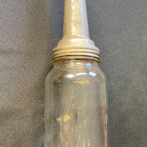 Antique oil bottle | Moore & Kling Inc. oil bottle | Collectible auto | Vintage automotive | Glass bottle metal spout | Vintage oil bottle