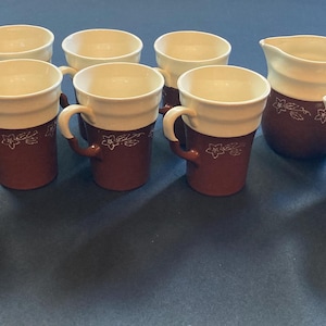 Oxford Stoneware Tea pot & cups | Coffee cups | Tea pot | Vintage tea set | Vintage coffee mugs | Coffee, Creamer, Sugar dish set | coffee