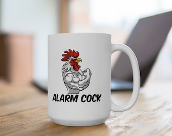 Funny Rooster Lovers Mug | Chicken Gift | Early Bird Enthusiasts | Ceramic Coffee Cup | Alarm Cock | Morning Wake-Up Calls (11oz, 15oz)