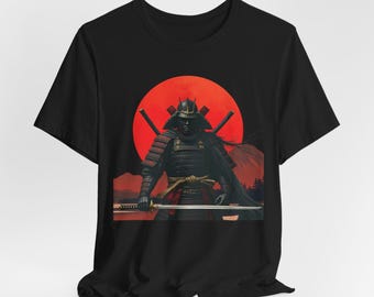 Samurai Warrior T-Shirt | Katana and Red Moon Graphic | Samurai Holding Sword | Japanese Warrior Tee | Unisex - Men and Women