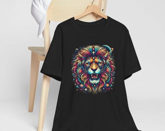 Galactic Lion Psychedelic T-Shirt | Cosmic Animal Tee | Vibrant and Intricate Design | Unisex - Men and Women | Universe Fashion