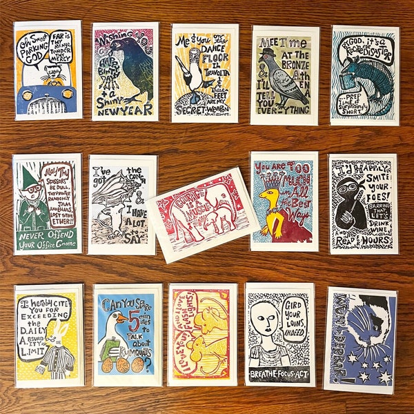 Linocut Cards -- Three Pack -- Choose Your Faves