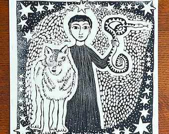 Talismans (original linocut)