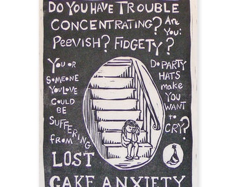 Lost Cake Anxiety (original woodblock print)
