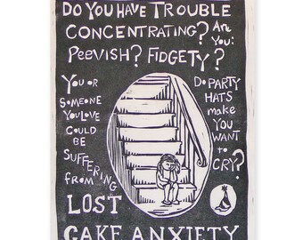 Ansiedad por la tarta perdida (xilografía original)