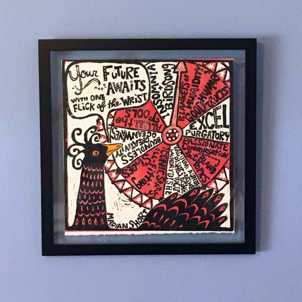 Your Future Awaits (original linocut) FRAMED