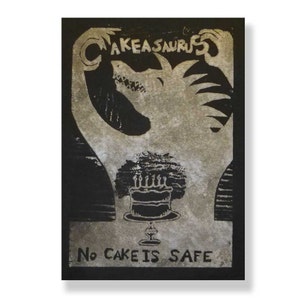No Cake is Safe (plata original impresa en madera)