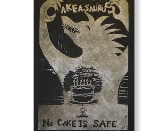 No Cake is Safe (plata original impresa en madera)