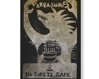 No Cake is Safe (original woodblock print silver)