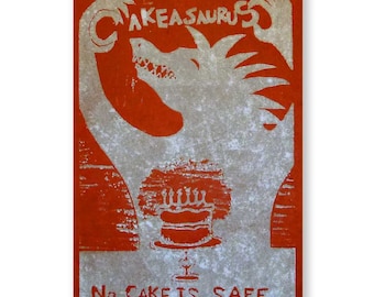 No Cake is Safe (original woodblock silver red)