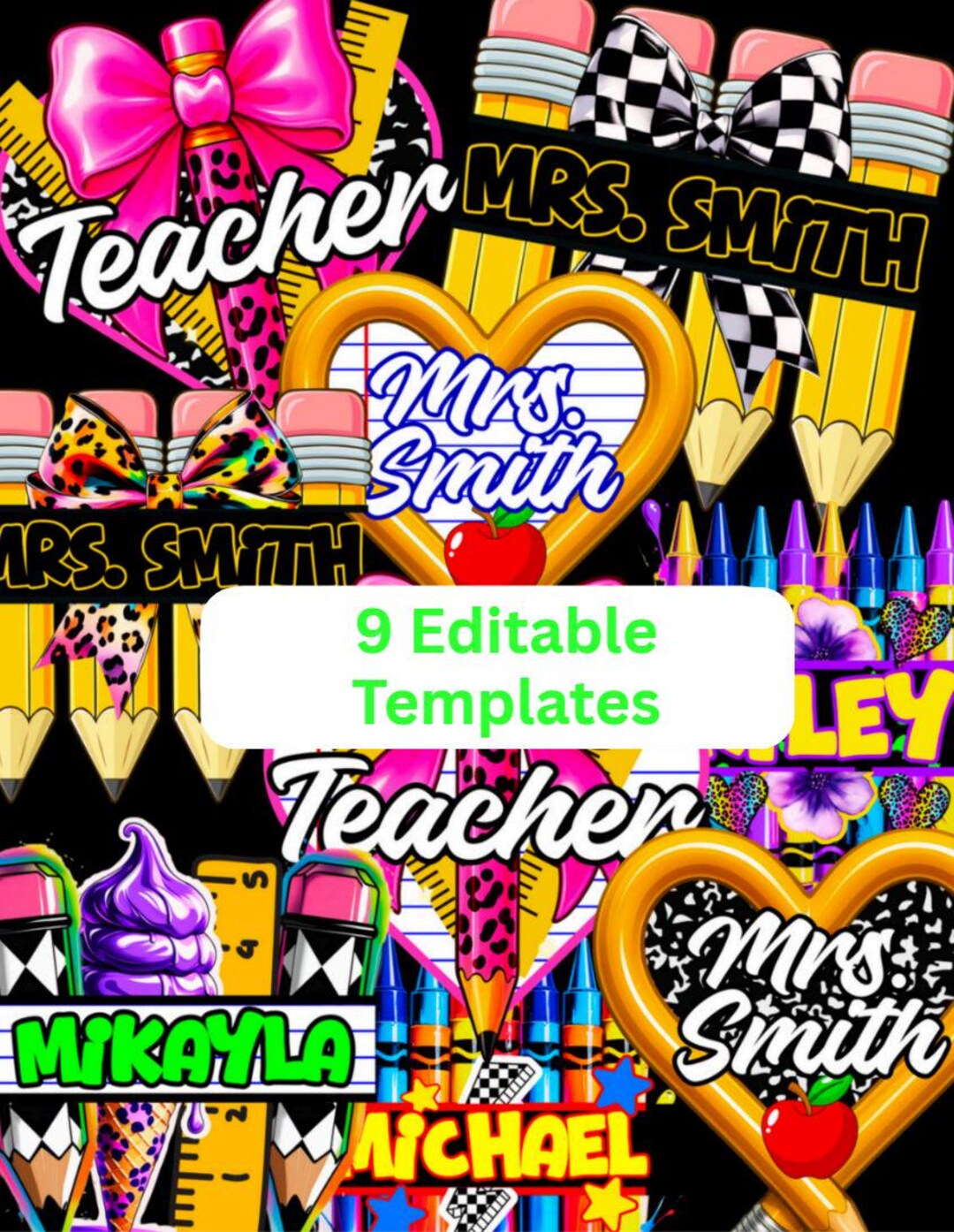 Back to School PNG Template Bundle: Editable Canva Designs (digital ...
