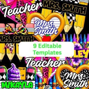 9 Pack Back to School PNG Template Bundle, Digital, Editable in Canva Pro,  School,  Composition Notebook, Backpack, Lunch Box, Pencil Pouch