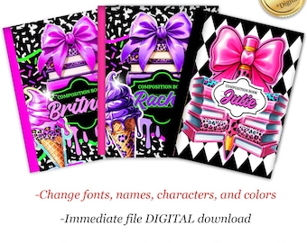 Editable Composition Notebook Cover Templates: Back to School Canva Designs (Digital Download)