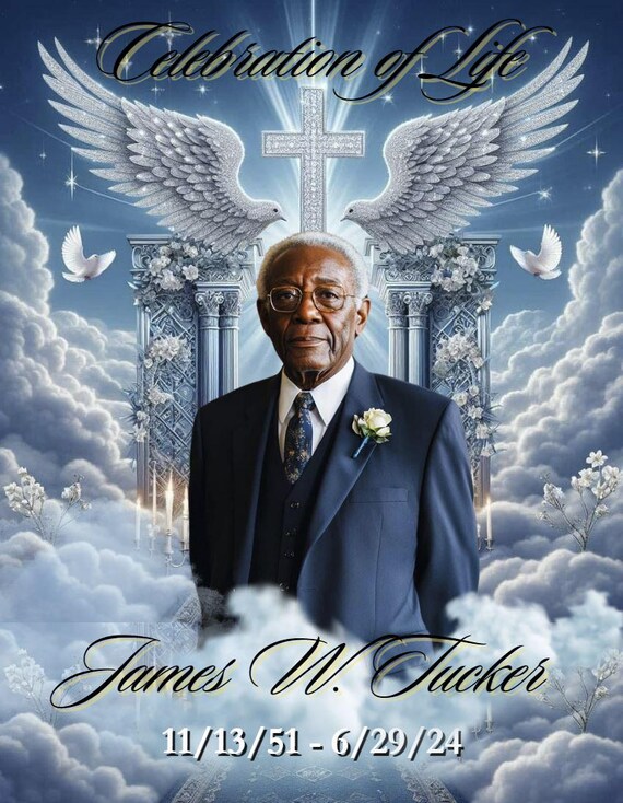 Memorial Design Template, Blue Serene Skies Editable Digital for Canva