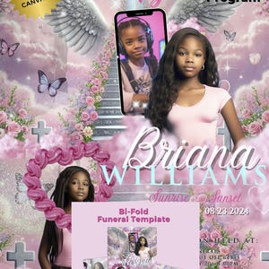 Plantilla de programa funerario, folleto plegable Rainbow Dreams, para niños, programa de obituario infantil, folleto de 8 páginas, editable digitalmente para Canva