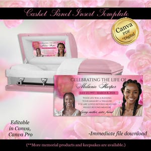 Casket Panel Insert Template: Heavenly Petals, Editable Canva Design (Digital Download