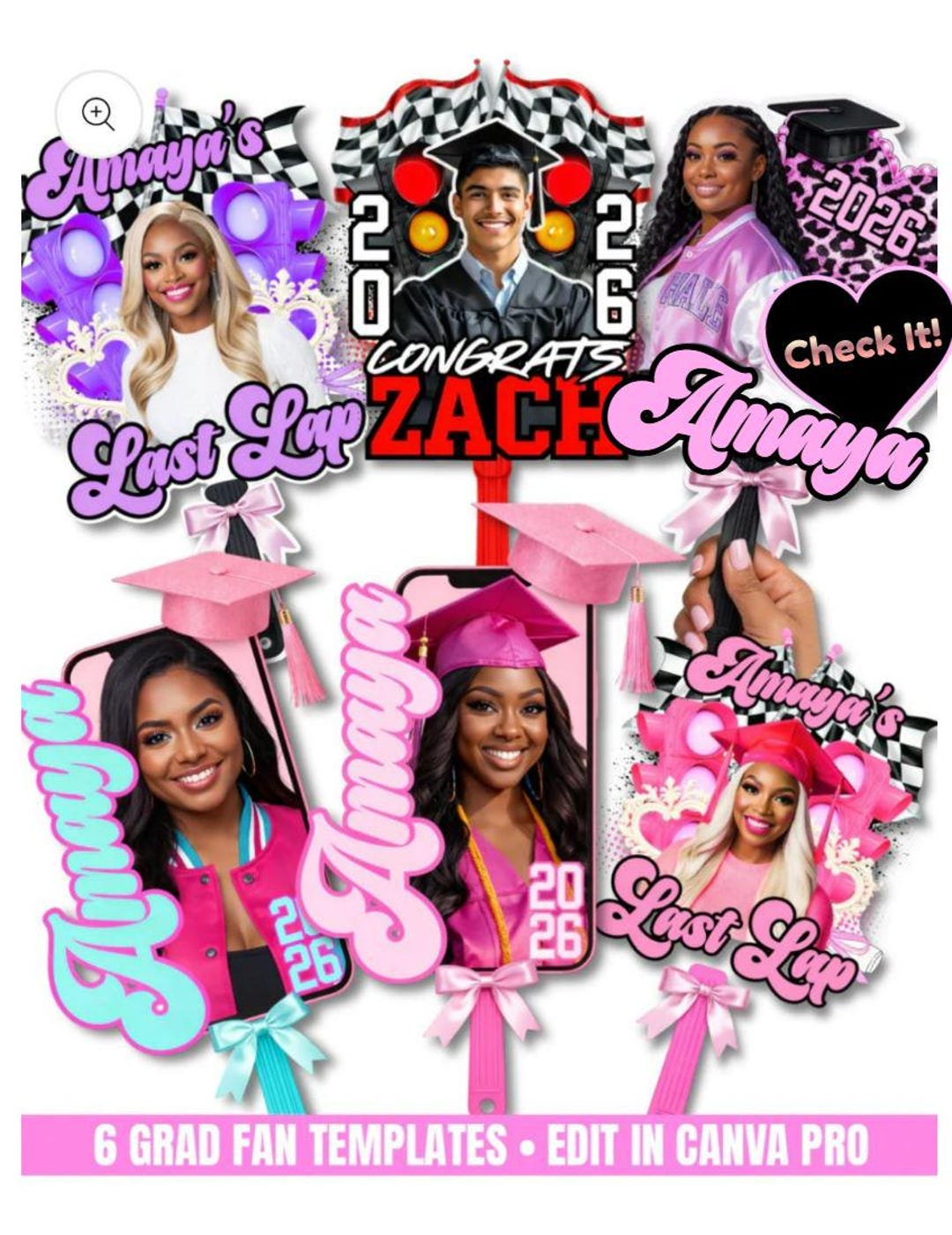 Graduation Fan Canva Template Bundle | Editable Grad Party Decor (6 ...