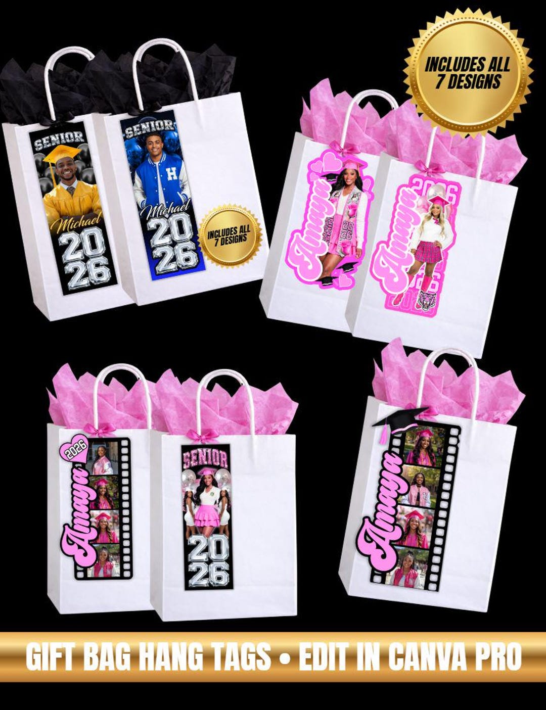 Graduation Gift Bag Hang Tags | 7 Editable Canva Templates (digital ...