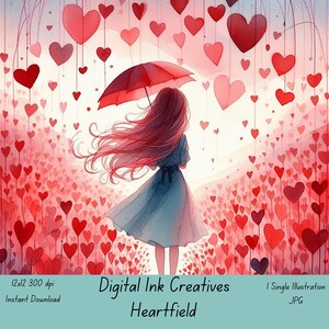 Hartveld enkele illustratie illustratief kunstwerk plakboek ongewenste dagboek creatief papier artwork JPG afdrukbare Instant Download kaartkunst