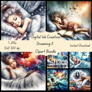 Meninas sonhando com grandes coisas Clipart Bundle Download instantâneo 7 JPGs 12x12 Clipart Dream Big Clipart Bundle Conjunto de clipart digital Download