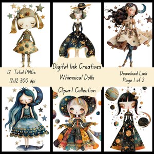 PNG bambole cosmiche stravaganti - 12 clipart trasparenti per diari spazzatura, scrapbooking, cartoline e creazioni Download istantaneo