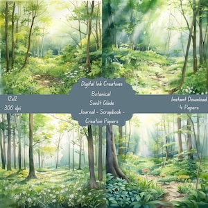 Soothing Botanical Watercolor Sunlit Glade 12x12 300 dpi 4 JPG Papers Instant Download  Junk Journal Scrapbooking Paper Creative Paper Craft