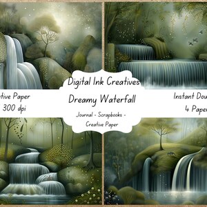 Dreamy Waterfalls Illustrations Paper 11x8.5 Junk Journals Scrapbooking Creative Papers 4 JPG Instant Download Illustration Book