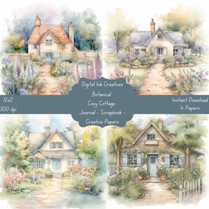 Soothing Botanical Watercolor Cottage 12x12 300 dpi 4 JPG Papers Instant Download  Junk Journal Scrapbooking Paper Creative Paper Crafts
